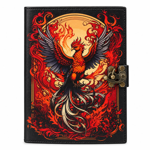 Carnet en cuir NEW ERA Phoenix fait main, Grimoire de la Renaissance, livre personnalisé gravé, couverture rigide noire, carnet de croquis 100 feuilles, résistant à l'eau - Product Image 1