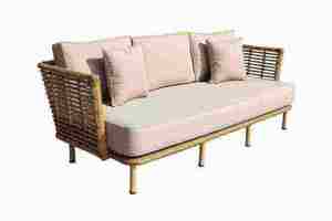 Elegant Yellow Garden <b>Sofa</b> <b>Set</b> with Synthetic Bamboo Finish - Product Image 4