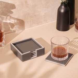 Indischer Lieferant Kunstleder-Matten & -Untersetzer Einzigartige Tassenförmige Tee- und Kaffee-Untersetzer Leder-Holz-Untersetzer-Set mit Halter - Product Image 4