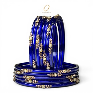Bracelets en verre goutte de pluie cachemiri bleus tendance, bijoux indiens les plus vendus, plaqués or, cristaux, pour mariage et occasions festives, vente en gros - Product Image 2