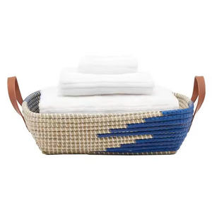 Woven seagrass towel <b>basket</b>, <b>rectangular</b> storage <b>basket</b> for household items, used in hotels. - Product Image 1
