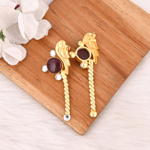 Pendientes de gota con granate, hidro y piedra Polki, chapados en oro, joyería de latón hecha a mano para mujer - Product Image 5