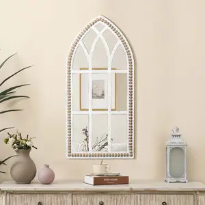Gaya Farmhouse jendela gereja cermin kayu kamar tidur ruang tamu perapian dekorasi Medium lengkungan putih cermin Modern