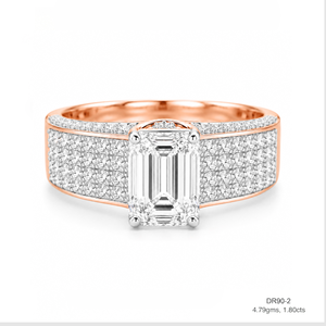 Anillo de Diamante Cultivado en Laboratorio, Oro Rosa de 14K, Corte Esmeralda para Hombre, Certificado IGI, Disponible para Fiestas de Compromiso - Product Image 1