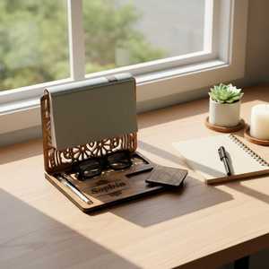 Wooden Bookend <b>Stand</b> With Laser Cut Design Personalized Name <b>Holder</b> For Desk Organization Minimalist Style Rectangle Shape - Product Image 1