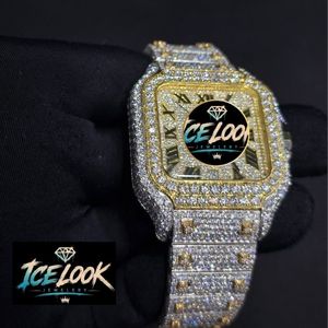 ICELOOK JEWELRY ผู้ชายหรูหราทองนาฬิกาสี่เหลี่ยมผืนผ้า 40 มม. อะนาล็อกควอตซ์หน้าปัดแซฟไฟร์เรืองแสงสายสแตนเลสคุณภาพสูง - Product Image 2