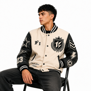 Chaqueta universitaria de talla grande para hombre, chaqueta bomber universitaria premium bordada para hombre con mangas de piel sintética en contraste - Product Image 2