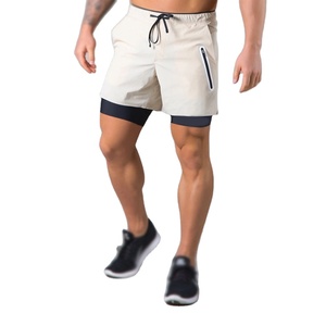 Pantalones cortos para correr de verano 2 en 1 de poliéster elástico alto para hombre, pantalones de entrenamiento de gimnasio sólidos para culturismo, Fitness, Jogger Practice - Product Image 3