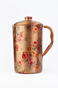 Red Paisley Printed Pure Copper Water <b>Jug</b> – Ayurvedic <b>Drinking</b> Pitcher with Copper Handle & Matching Lid – Direct B2B Supply - Product Image 3