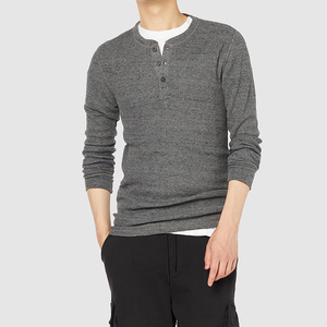 T-shirt Henley côtelé pour homme, manches longues, col boutonné, tissu extensible, confortable et élégant. - Product Image 5