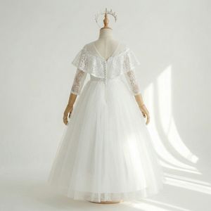 Vestido de Fiesta Largo de Tul con Encaje Blanco y Hombros Descubiertos para Niñas, Elegante Vestido de Ceremonia para Boda y Comunión - Product Image 2