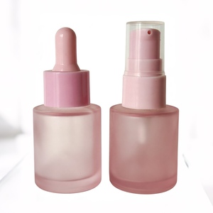 20/30ml ピンクフロストガラス製ドロッパー＆ポンプボトルセット - エッセンシャルオイル、美容液、スキンケア用詰め替え可能な化粧品容器 - Product Image 1