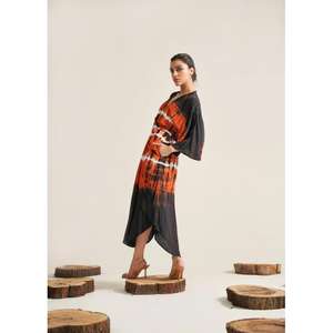 Robe mi-longue style kimono tie-dye pour femme, col en V, coupe ample, kaftan pour les vacances d'été - Product Image 4