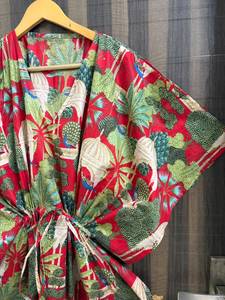 Women 100% Cotton Floral Maxi <b>Kaftan</b> Dress Batwing Sleeves Eco-Friendly Striped <b>Beach</b> Cover Boho Resort Wear Kimono Summer Tunic - Product Image 5