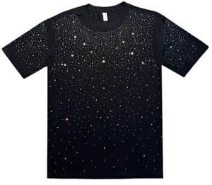 เสื้อยืดผู้ชายสีดำประดับดาวคริสตัลหรูหรา แขนสั้น แต่งเลื่อมวิบวับ สไตล์สตรีทแวร์ เหมาะสำหรับงานปาร์ตี้และแฟชั่น - Product Image 2
