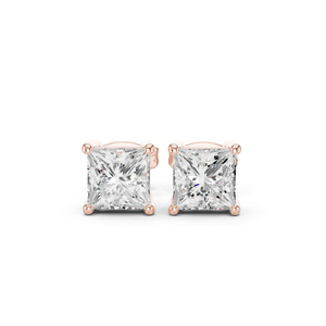 Par de pendientes de diamantes cultivados en laboratorio con corte princesa semipreciosos, certificados por GRA, en oro rosa de 14k, con diseño cuadrado, para compromiso, regalo, fiesta. - Product Image 2