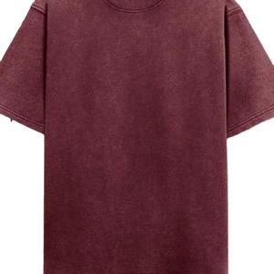 Camiseta Vintage Lavada Color Granate Borgoña, Estilo Urbano, Tejido Grueso de Poliéster/Algodón, con Impresión de Logotipo Personalizado para Hombre - Product Image 6