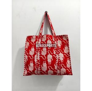 Bolso Tote Acolchado de Algodón Pintado a Mano con Estampado de Tigre Azul, Estilo Bohemio, Abierto, Gran Capacidad 18x18x13, con Letras - Product Image 2