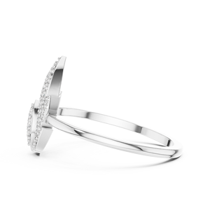 Ensemble de bagues de fiançailles et de mariage de luxe en or blanc 18 carats, plaqué rhodium, avec diamants de laboratoire taillés inspirés du lotus, style minimaliste et pierres latérales - Product Image 2
