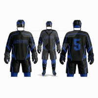 Seragam Jersey Set Olahraga Luar Ruangan untuk Pria Dewasa, Bahan Polyester 100% Bernapas, Cetak Logo Custom, untuk Latihan Hoki Es