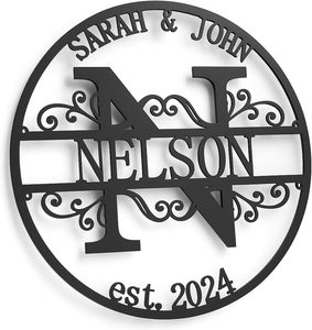 Personalized Family Name Metal <b>Wall</b> Art Custom Monogram Sign Round Steel <b>Wall</b> Decor Established Date Home Decoration - Product Image 4