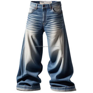 Jeans bleu indigo authentiques pour hommes, pantalons en denim tissés taille haute et moyenne personnalisés, styles uniques, garnitures exclusives, délavés, printemps et hiver - Product Image 6