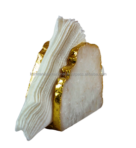 Porte-serviettes en agate naturelle blanche avec bordure en or Décoration de table élégante pour mariages Hôtels Maisons Restaurants - Product Image 1