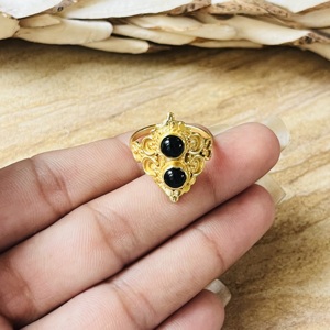 Unique Design Black Onyx Boho Silver Eye Jewelry Women 18k Gold Plated Tribal <b>Statement</b> Finger <b>Ring</b> Wholesale/OEM/ODM - Product Image 6