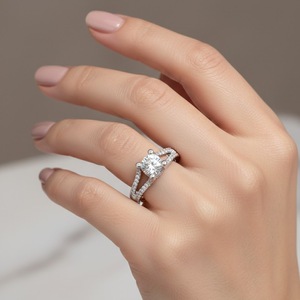 เครื่องประดับผู้หญิงเงินแท้ 925 ชุบทอง 14K เพชรแล็บทรงกลม แหวนเพชรแบบวงแหวนแยกส่วน แหวนแห่งความรัก ของขวัญวาเลนไทน์สำหรับเธอ - Product Image 3