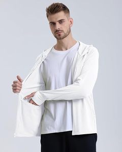Sudadera con capucha blanca para hombre, con cremallera, manga larga, transpirable, de punto, informal, deportiva - Product Image 1