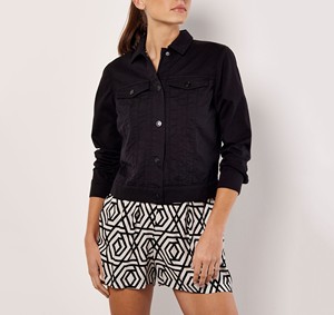 Women's Black <b>Denim</b> Cotton Utility <b>Jacket</b> With Turn-down Collar Full Sleeve Solid Color Button Closure Autumn Wear - Product Image 6