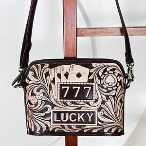 กระเป๋าหนังทำมือแบบสะพายข้าง 777 ลายคาสิโนนำโชค ดีไซน์ตะวันตก กระเป๋าหนังสลักลาย สายสะพายปรับได้ กระเป๋าสะพายไหล่ผู้หญิง - Product Image 4