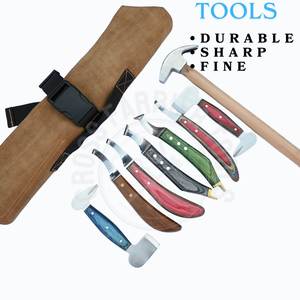 Estuche de herramientas de herrador de alta resistencia, Cuchillo para pezuñas con hoja en D, Cuchillo de doble punta para abscesos, Martillo y dos cuchillos de latón con extremo de latón - Product Image 5