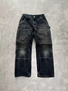 Jean cargo vintage déchiré et délavé pour homme, style double genou, coupe charpentier - Product Image 6