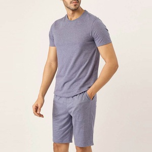 Ensemble assorti t-shirt côtelé en coton à manches courtes et short pour homme, haute qualité, décontracté, été, col ras du cou, logo personnalisé, OEM, vente en gros - Product Image 1