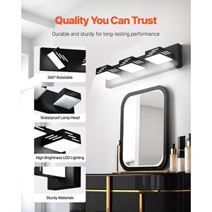 Lampada da Parete Moderna a 3 Luci LED per Bagno, 19,69 Pollici, Finitura Nera, Illuminazione da Parete con Impermeabilità IP44 per Bagni Moderni - Product Image 3