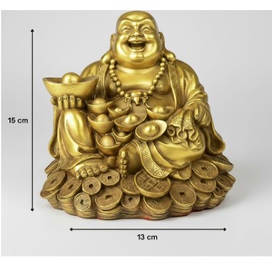 Estatua de Buda Sonriente con Acabado Dorado, Adorno Decorativo para el Hogar y la Oficina, para Mesa, Escritorio, Estante, Sala de Estar y Espacio de Trabajo, Tradicional - Product Image 2