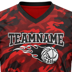 Maillot de basket-ball personnalisé pour hommes, sublimation, rouge, noir, camouflage, col en V, uniforme d'équipe, chemise respirante, vêtements de sport athlétiques - Product Image 4