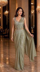 Sari en soie rose brodé, infroissable et anti-humidité, robe traditionnelle pour mariage et fête - Product Image 3