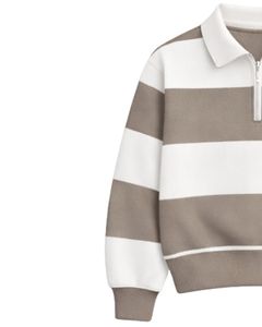 Sweat-shirt à col zippé rayé blanc et kaki pour homme, col rabattu, pull en polaire décontracté pour l'hiver, fabricant OEM personnalisé - Product Image 3