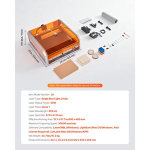 Macchina per Incisione e Taglio Laser 20W M2 con Controllo Ruida, Area di Lavoro 15.7 X 15.7, Gabbia di Protezione 3000 e Telecamera - Product Image 4