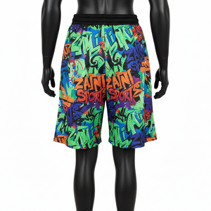 Shorts en maille polyester douce de haute qualité, design graffiti coloré, tissu respirant extensible, logo personnalisé sublimé, shorts pour femmes - Product Image 4