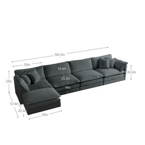 Modular <b>U</b>-Shaped 5-Seater Convertible Sectional Couch for <b>Living</b> Room 1 Ottoman in Gray Chenille - Product Image 3
