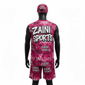 Conjunto deportivo sin mangas para hombre, camiseta y pantalones cortos, tela premium de poliéster y spandex, secado rápido, estampado con logo personalizado, conjunto de pantalones cortos para hombre - Product Image 2