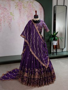 Lehenga Choli de Georgette con Bordado Pista Color Star - Product Image 4