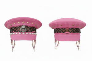 Costume Accessories Custom Red Fashion Peak <b>Cap</b> With Stud Decoration Pearl Chain Embellished Adjustable Flat Top <b>Hat</b> Party <b>Caps</b> - Product Image 6