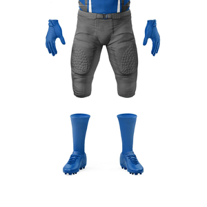American Football Uniform Set Blue Gray V-Neck Short Sleeve <b>Moisture</b> Wicking Polyester Jersey with Pants <b>Gloves</b> and Cleats - Product Image 3
