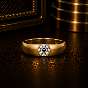 Modern 14K Gold Tension Solitaire <b>Ring</b> Round Brilliant Lab Grown Diamond Semi Bezel <b>Thick</b> Dome Band Unisex Engagement Wholesale - Product Image 1