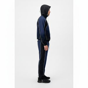 Ensemble de survêtement unisexe respirant à capuche, manches longues, style sportif color block, pour l'automne, avec poches latérales et fermeture éclair - Product Image 2