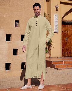 Professional OEM Manufacturer Long Sleeve Quarter Button Down Closure Thobes For <b>Men</b> Custom Made Islamic Jubbah <b>Thobe</b> - Product Image 2
